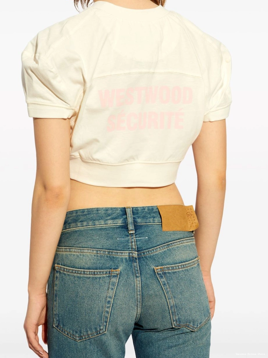 Affordable Versace T-shirt Women cropped cotton logo-print 0706
